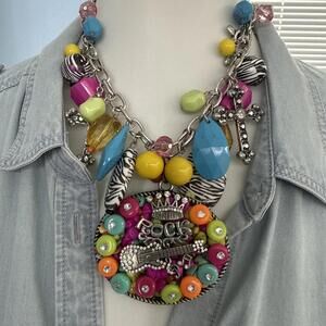 NWT Chunky Cowgirl Multicolored Bead Necklace Removable Pendant